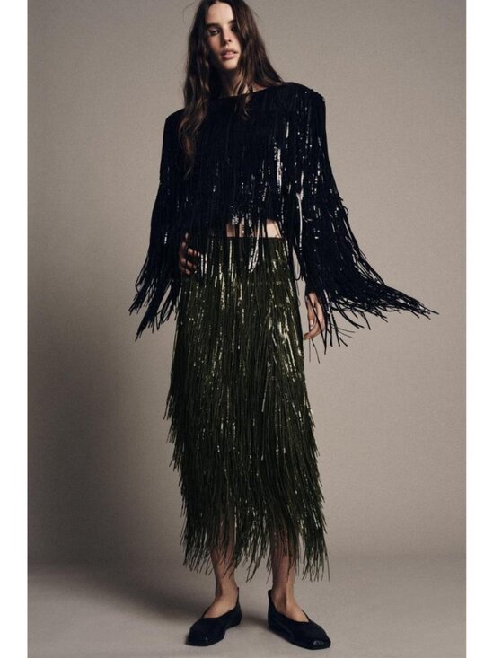 ZARA ZW COLLECTION LIMITED EDITION SEQUIN FRINGE SKIRT - Picture 2 of 8